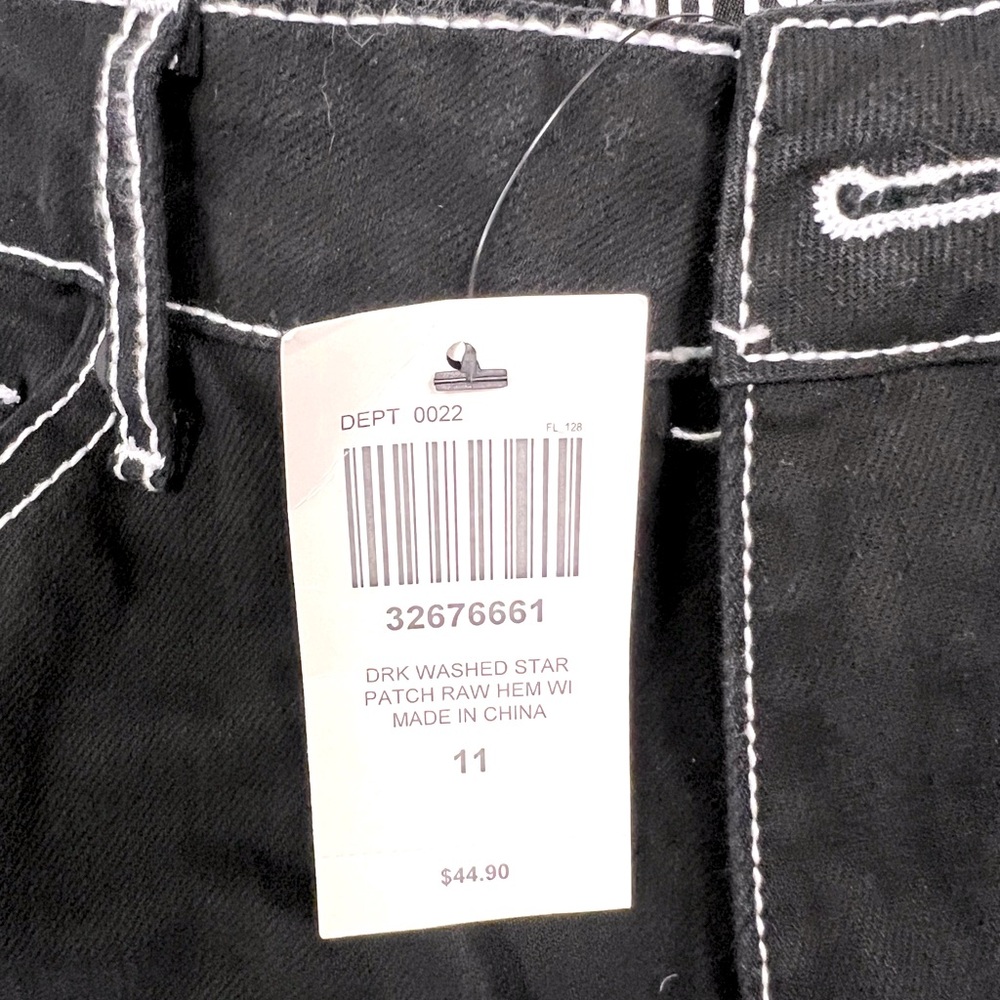 NWT NEW Hot Topic Black Wide leg Jeans Stars Y2K Patches Junior 11 L - Picture 3 of 8
